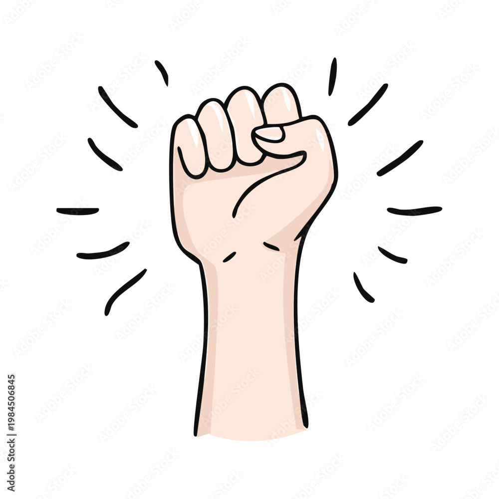 Obraz premium Raised fist illustration symbolizing power, victory, protest, and strength