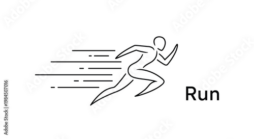 Minimalist black line art illustration of a person sprinting with motion lines and the word run written next to the athlete figure.