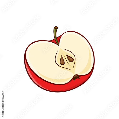 Fresh red apple cut in half showing seeds and flesh