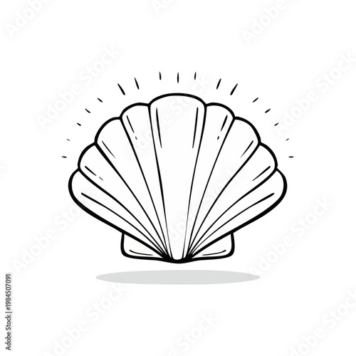 Simple Outline Drawing of a Scallop Shell with Radiating Lines