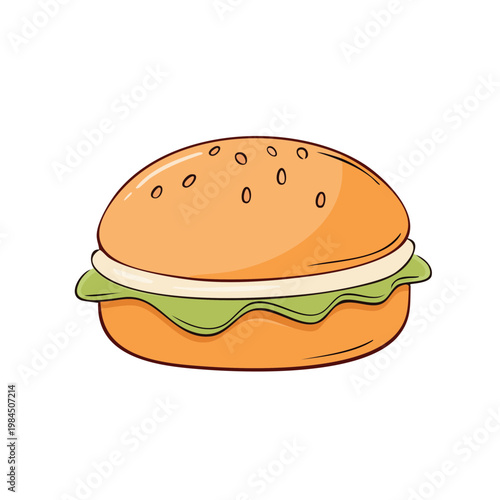 Simple illustrated hamburger with sesame seed bun and lettuce