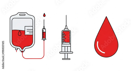 Blood donation medical equipment and symbol illustration.
