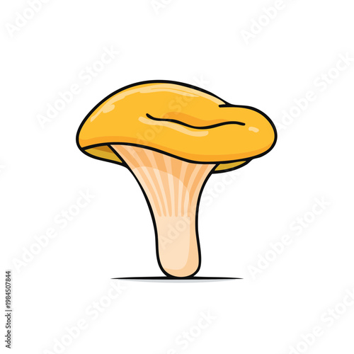 Bright Yellow Chanterelle Mushroom Illustration Simple Vector Art Food Ingredient