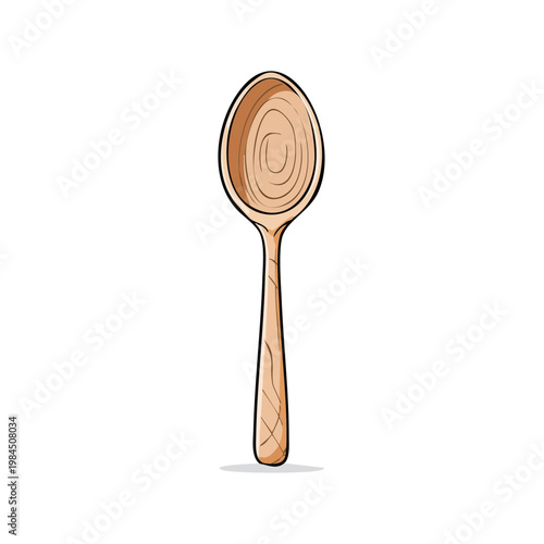 Hand-drawn illustration of a single wooden spoon with visible wood grain and a simple handle, isolated on white.
