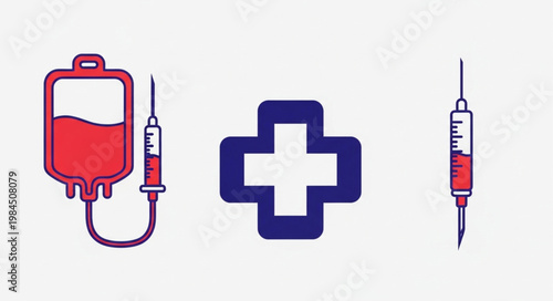 Medical icons representing blood transfusion and healthcare services.