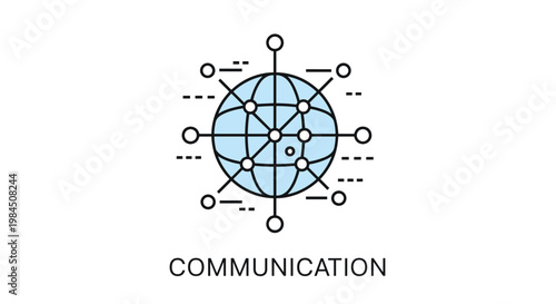 Global communication and social networking icon showing an interconnected world map sphere with multiple data nodes.