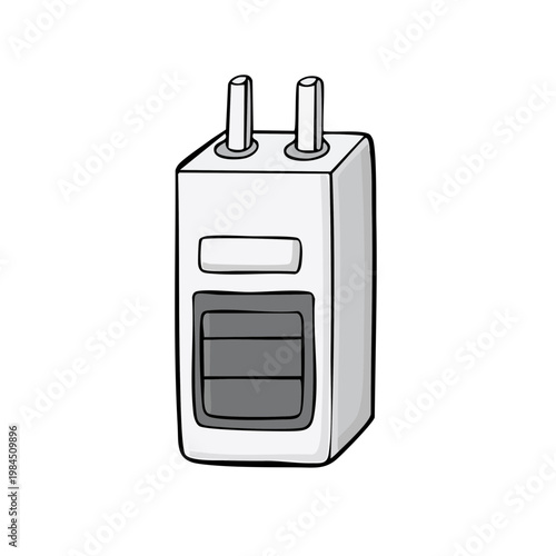 Simple cartoon illustration of a white electrical plug with two prongs sticking out