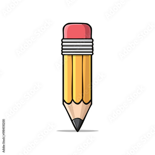 Yellow pencil with pink eraser and sharpened graphite tip ready for drawing and writing