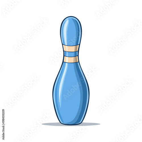 Bright blue bowling pin with yellow bands illustration, cartoon style