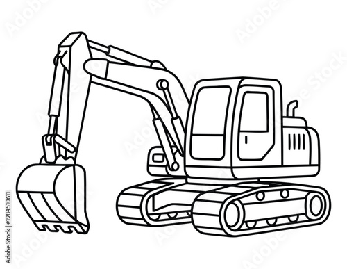  Excavator construction vehicle with bucket in clean outline style coloring page