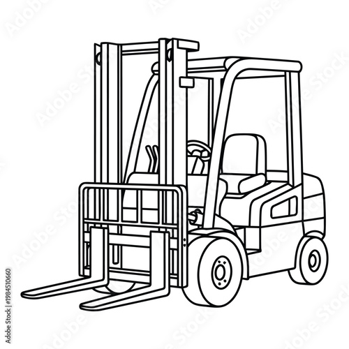  Forklift industrial vehicle with lifting forks in clean outline style coloring page