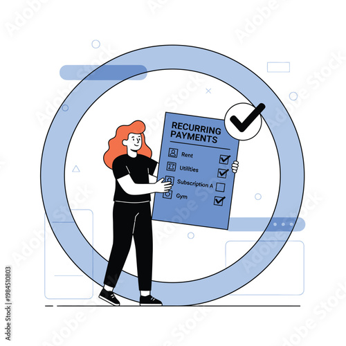 Woman Holding Recurring Payments Checklist with Checkmarks.