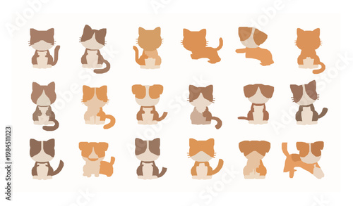 Cute Cartoon Cats and Dogs Vector Set with Playful Sitting, Standing and Jumping Pet Characters for Kids Illustration