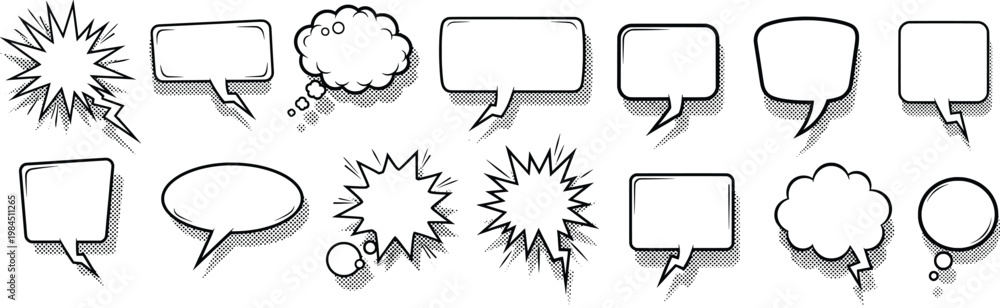 Fototapeta premium Collection of comic book style speech bubbles and text boxes