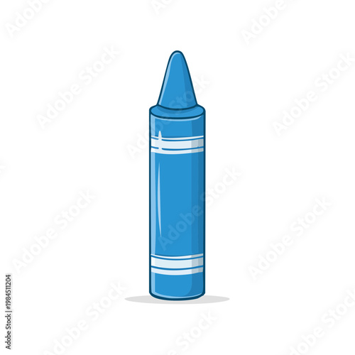 Vibrant blue crayon with white stripes on a clean white background, simple illustration