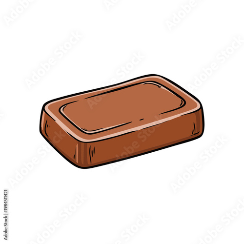 Hand drawn illustration of a rectangular bar of brown soap