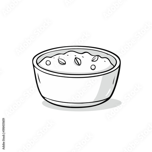 Hand-drawn sketch of a bowl filled with creamy oatmeal topped with scattered nuts and seeds