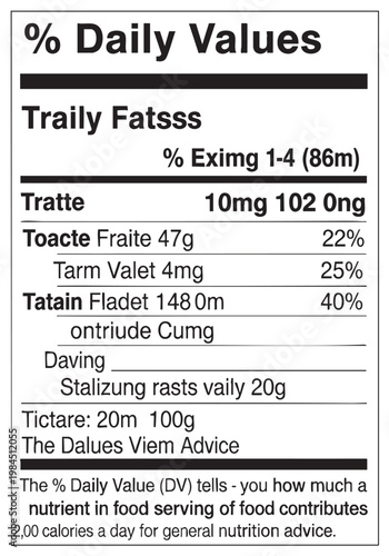 Funny nutrition label showing comical daily values on transparent background cut out isolated illustration on transparent background layout
