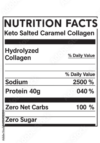 Ketogenic collagen nutrition facts label details on transparent background cut out isolated illustration on transparent background layout