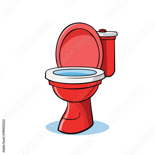 Bright Red Toilet Bowl and Tank Ceramic Bathroom Fixture Illustration