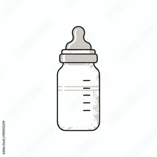Clean vector graphic illustration of a baby bottle with milk, symbolizing essential infant feeding, newborn care, and early childhood nutrition. Simple line art