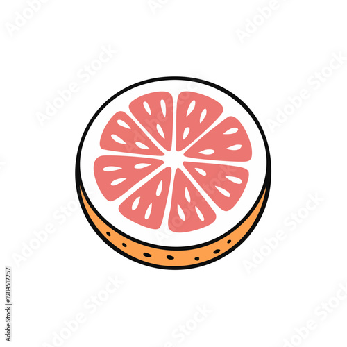 Bright Pink Grapefruit Slice Illustration, Simple Cartoon Style, Fresh Citrus Fruit