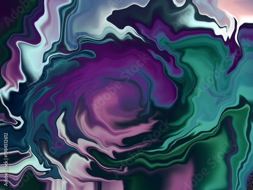 Foto パープルとグリーンが渦巻く幻想的なマーブル抽象テクスチャ背景素材 / Abstract purple green teal swirl marble textu