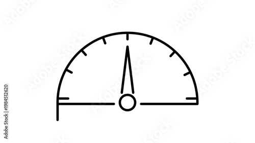 Minimalist Dashboard Gauge Vector Icon with Editable Stroke. Clean black line illustration of a semicircular speedometer, performance meter, or dial on white background for UI design and web apps.
