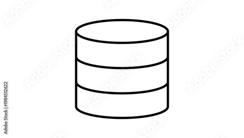 Minimalist Database Cylinder Vector Icon with Editable Stroke. Clean black line illustration on a white background representing data storage, server infrastructure, and cloud computing technology.