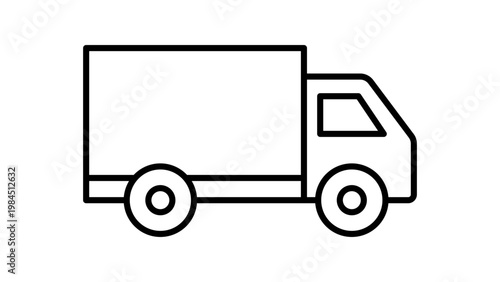 Delivery Truck Side View Minimalist Vector Icon Illustration with Editable Stroke. Clean Black Line Art for Logistics, Shipping, Freight, and Transportation Services on a White Background.