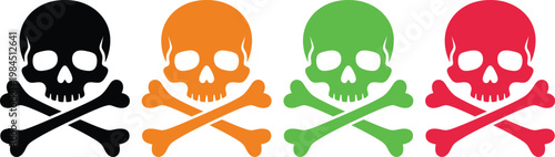 Four colored skull and crossbones symbols arranged in a horizontal line