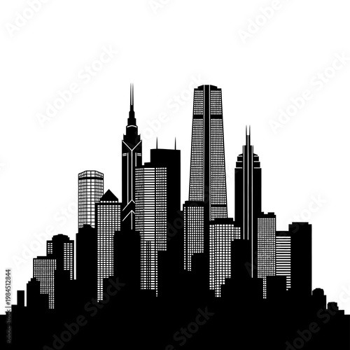 Black and White Silhouette of a City Skyline.