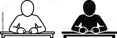 Two individuals engaged in different tabletop activities with small objects