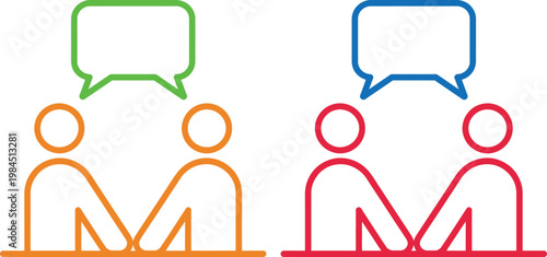 Two pairs of people engaged in different communication methods with speech bubbles.