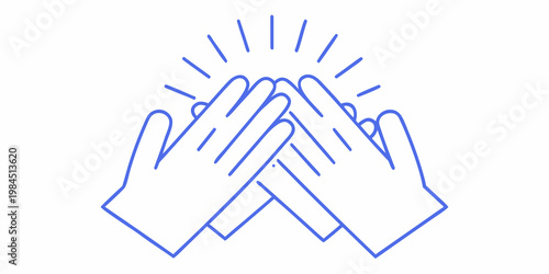 Hands clasped together in a high five gesture outlined in blue