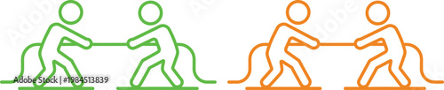 Two pairs of figures engaged in tug of war with contrasting colors
