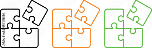 Visual representation of puzzle piece variations and their outlines in different colors