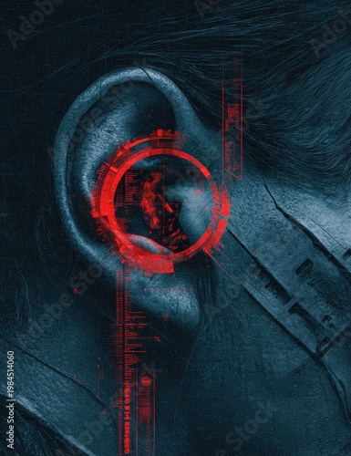 Close-up of a human ear with digital overlay