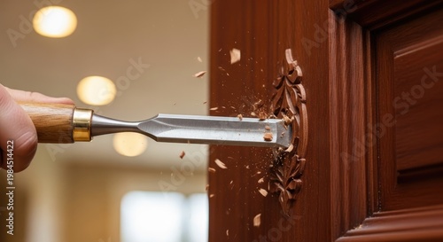 Woodworking Chisel Carving Detailed Close Up.