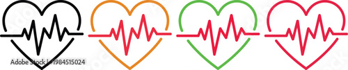 Colorful hearts with heartbeat lines symbolizing health and vitality