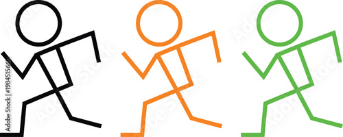 Three stick figure characters in different colors demonstrating various levels of movement