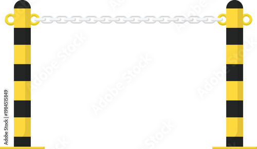 Yellow and Black Stanchion with Chains Flat Illustration. Clean Icon Design Element Isolated on White Background