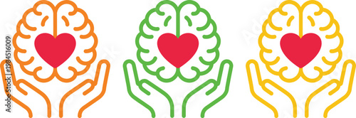 Illustration of brains with hearts symbolizing emotional intelligence and mental health awareness