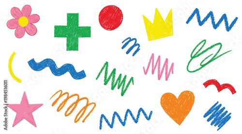Set of colorful handdrawn doodle shapes and scribbles
