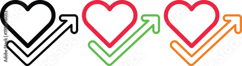 Transforming hearts with arrows of different colors and styles