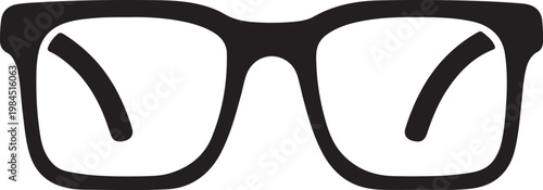 Simple line drawing of classic rectangular eyeglasses with thin temples