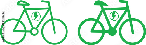 electric bicycle icon.  Green transportation and battery design. e-Bike and smart mobility symbols. Electric cycle and motor icon. Bicycle with battery and lightning symbol
