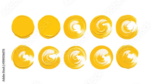 Photos Set of yellow handpainted circular brush strokes