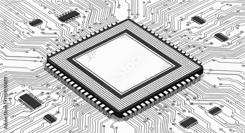 microchip on circuit board, close-up