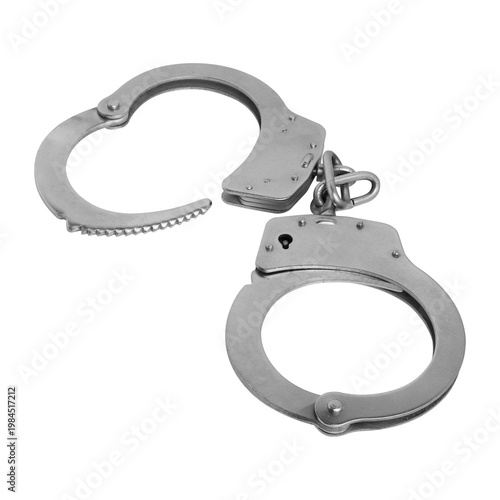 Bilde på lerret Metal Handcuffs Symbol of Arrest and Law Enforcement Control on transparent back